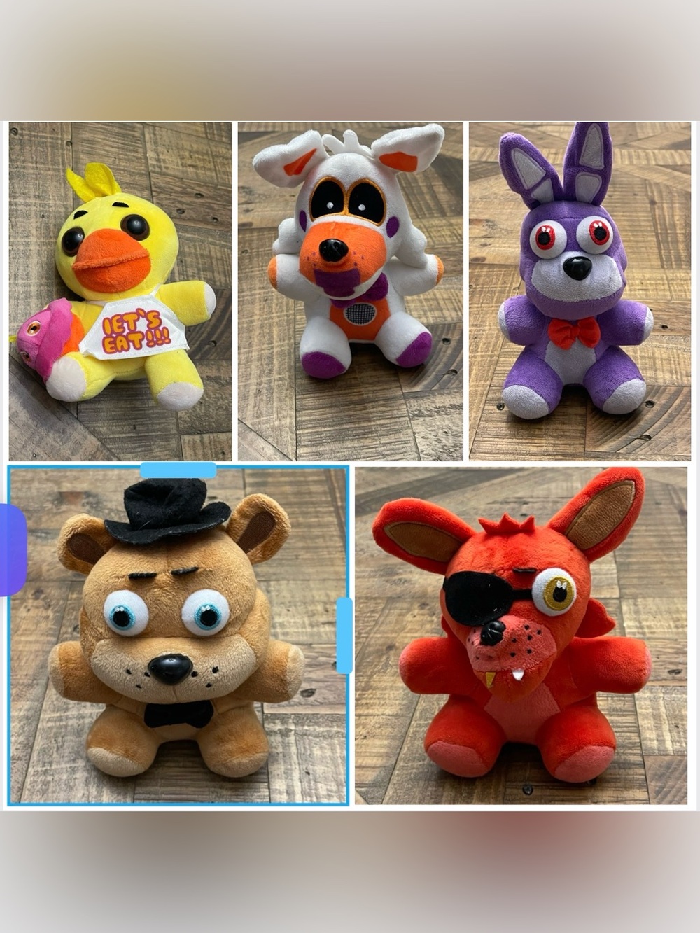 Collection of 5 plush from the popular horror game Five Nights at Freddy's
